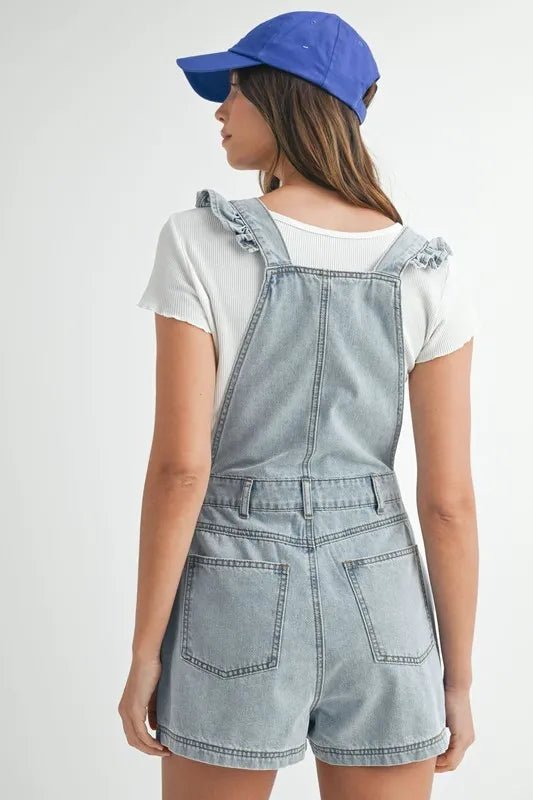 Square Neck Ruffle Shoulder Denim Romper – Summer Essential - AMVIM