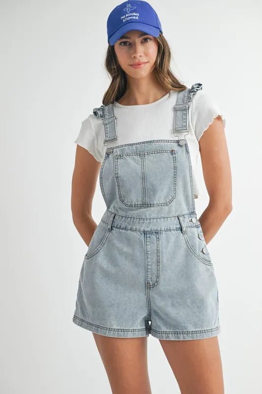 Square Neck Ruffle Shoulder Denim Romper – Summer Essential - AMVIM
