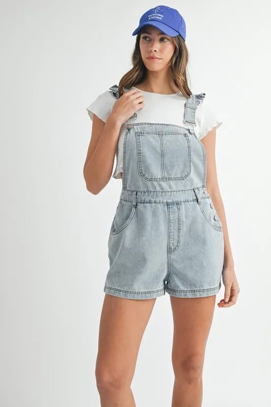 Square Neck Ruffle Shoulder Denim Romper – Summer Essential - AMVIM