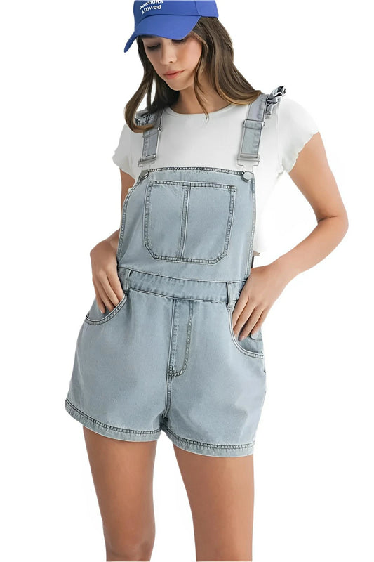 Square Neck Ruffle Shoulder Denim Romper – Summer Essential - AMVIM