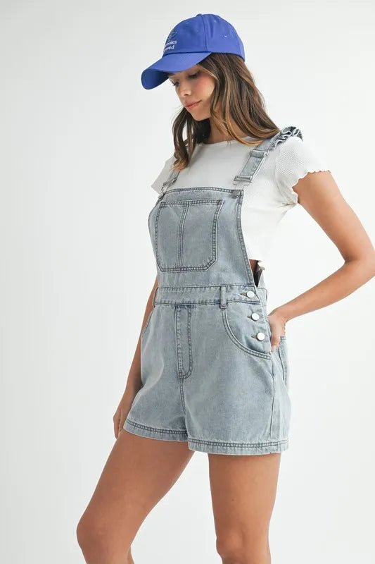 Square Neck Ruffle Shoulder Denim Romper – Summer Essential - AMVIM