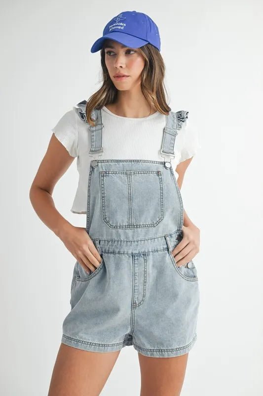 Square Neck Ruffle Shoulder Denim Romper – Summer Essential - AMVIM