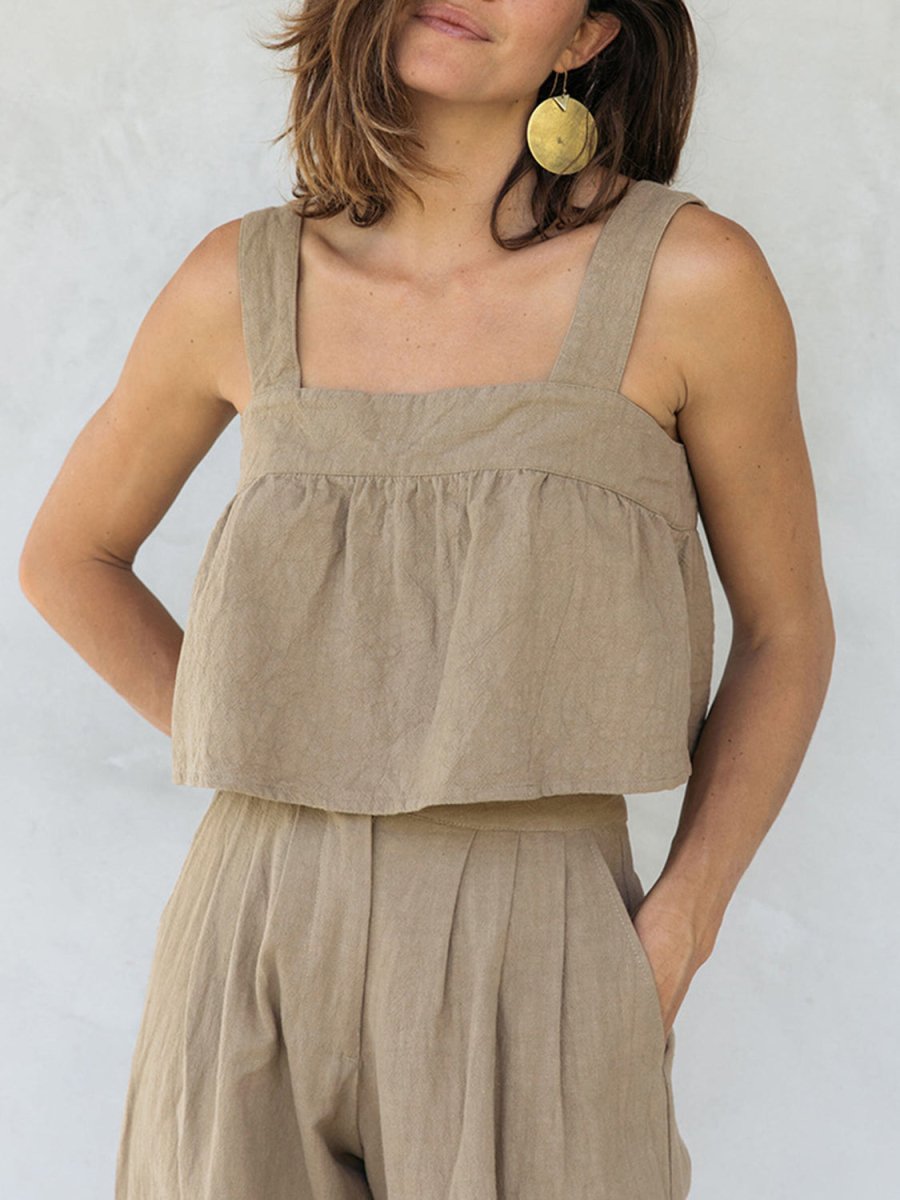 Square Neck Wide Strap Top and Pants Set - AMVIM