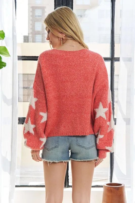 Star pattern oversized knit sweater for casual wear - AMVIM
