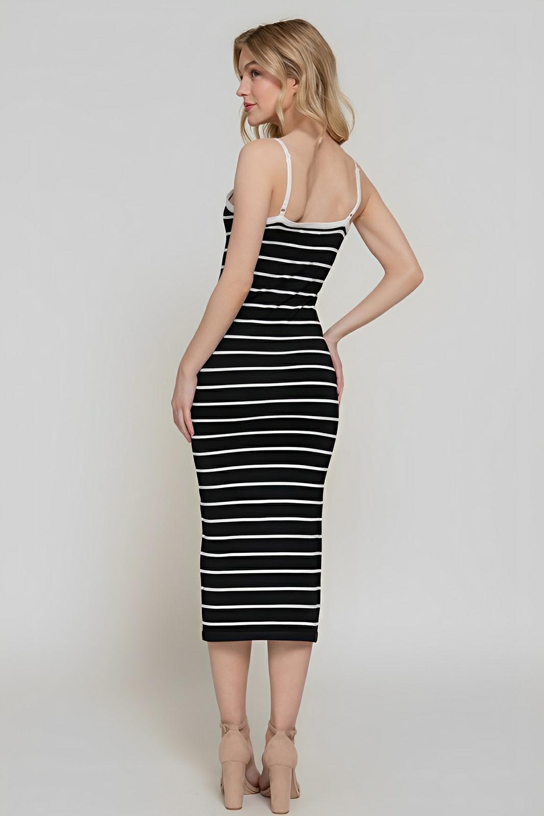 Straight Neck Stripe Spring Sweater Dress - AMVIM