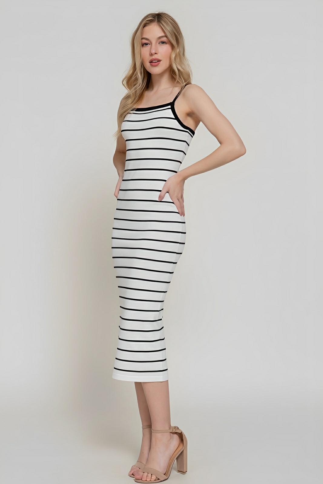 Straight Neck Stripe Spring Sweater Dress - AMVIM
