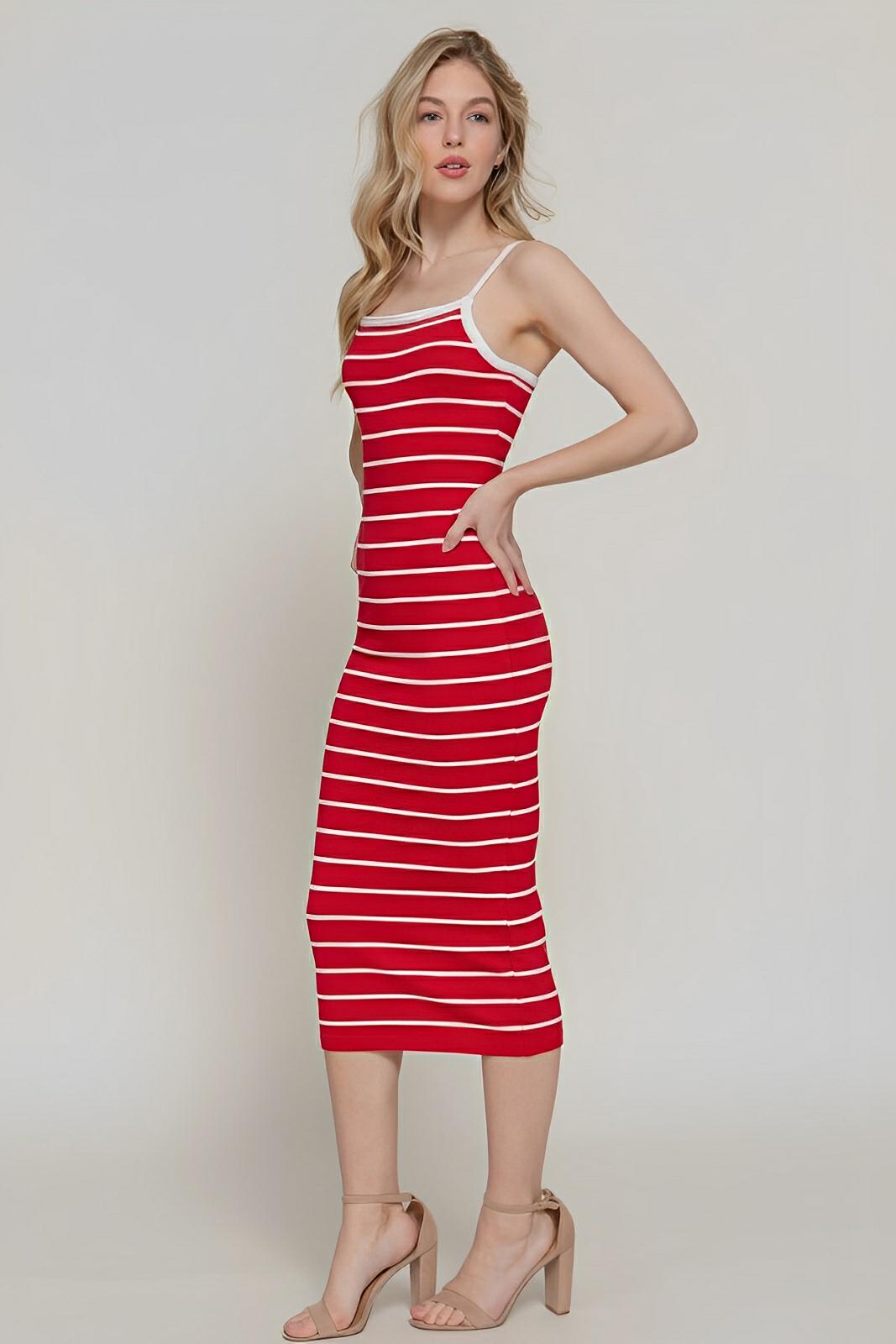 Straight Neck Stripe Spring Sweater Dress - AMVIM