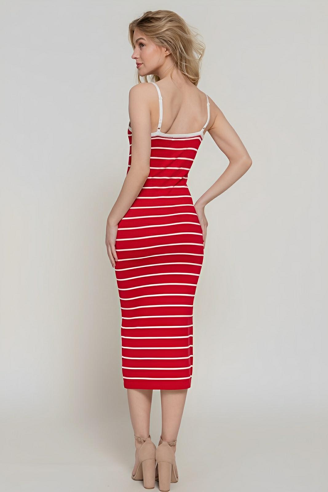 Straight Neck Stripe Spring Sweater Dress - AMVIM