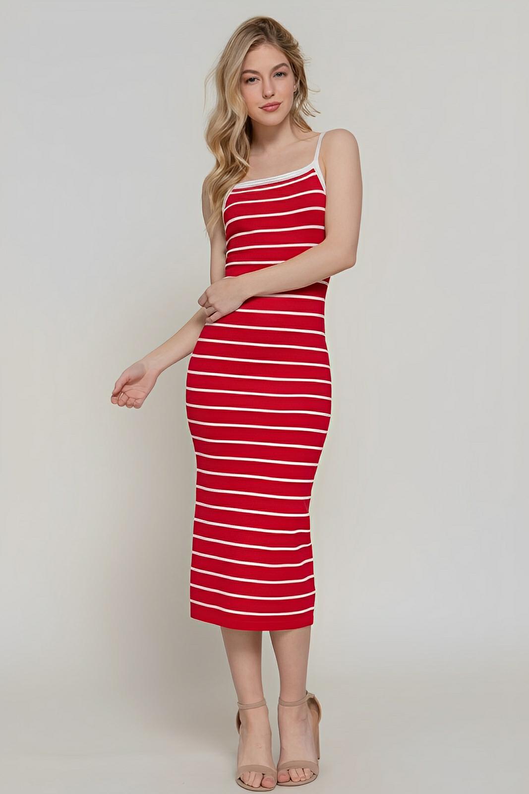 Straight Neck Stripe Spring Sweater Dress - AMVIM