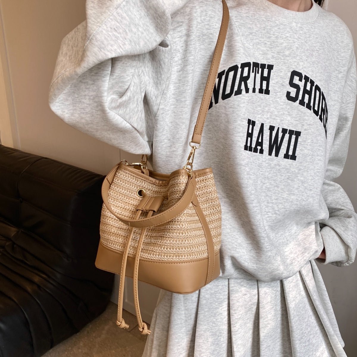 Straw Braided Shoulder Bag - AMVIM