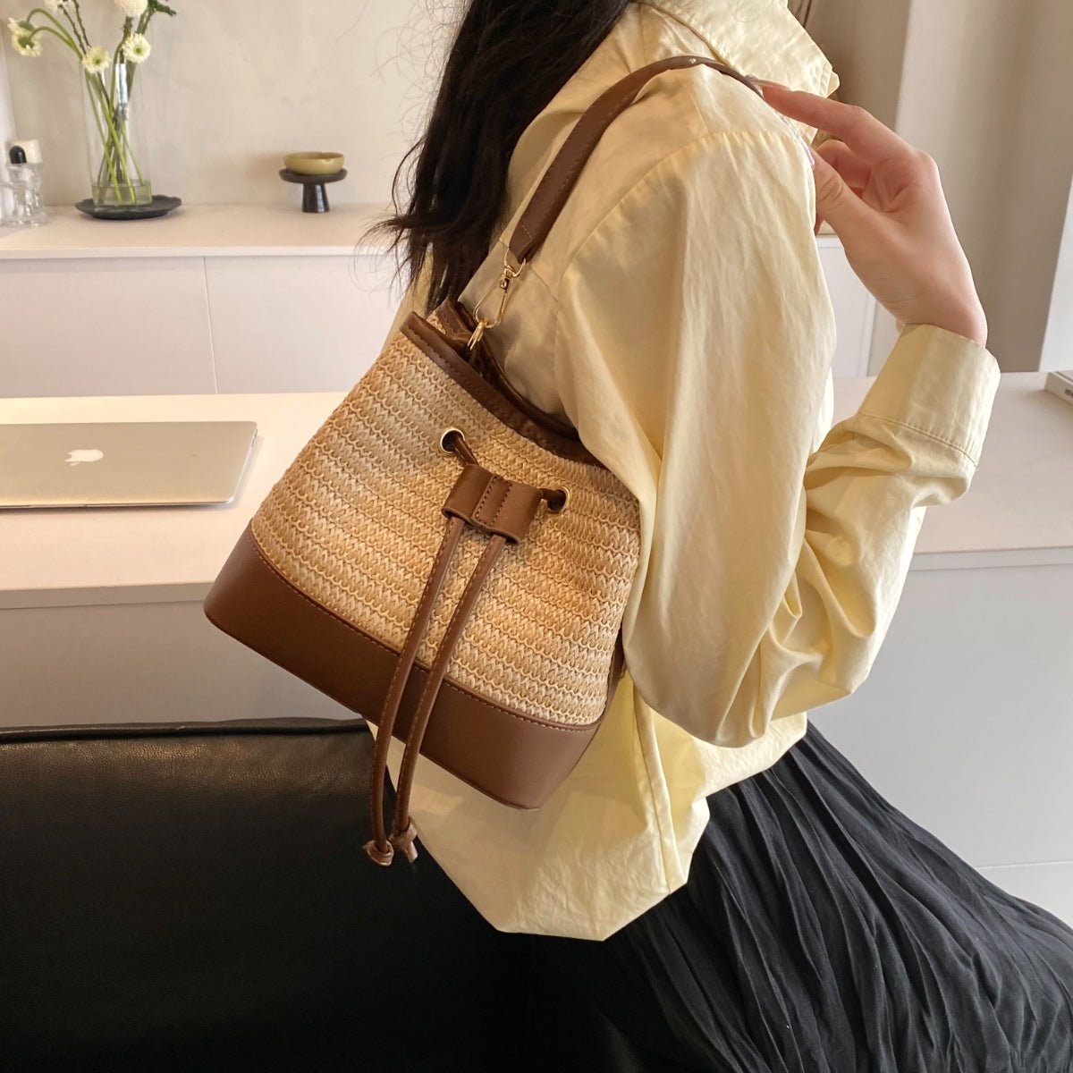 Straw Braided Shoulder Bag - AMVIM