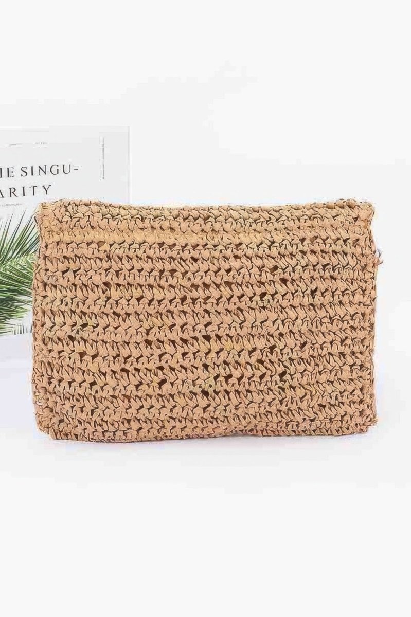 Straw Flower Flap Clutch Natural Straw Handwoven - AMVIM