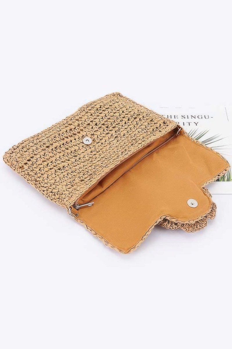 Straw Flower Flap Clutch Natural Straw Handwoven - AMVIM