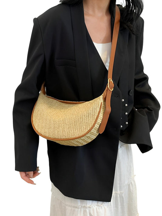 Straw Weave Adjustable Strap Shoulder Bag - AMVIM