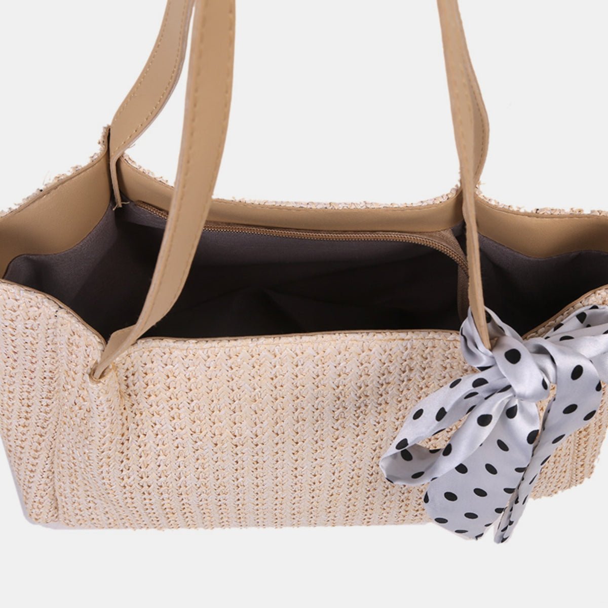 Straw Woven Leather Strap Handbag - AMVIM