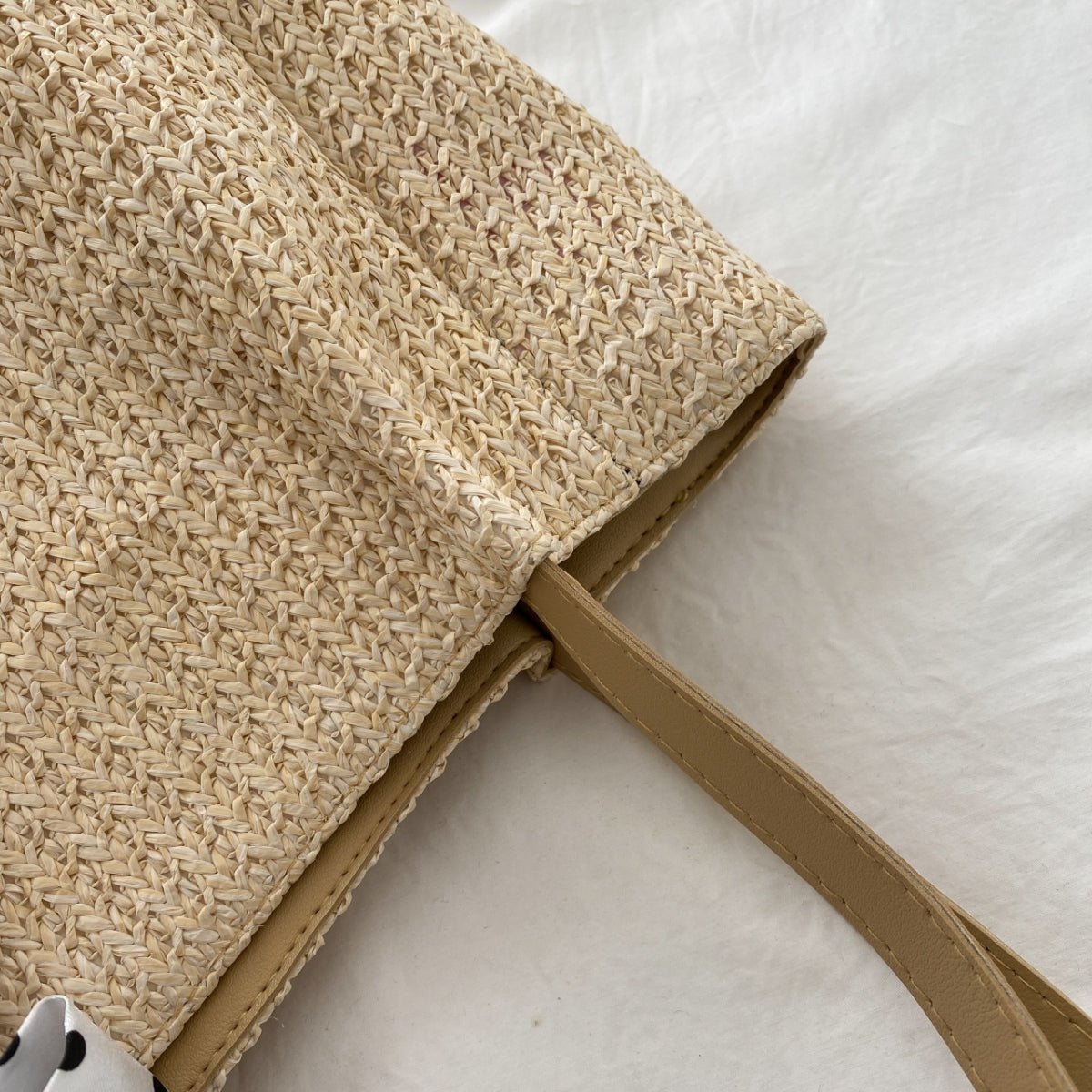 Straw Woven Leather Strap Handbag - AMVIM