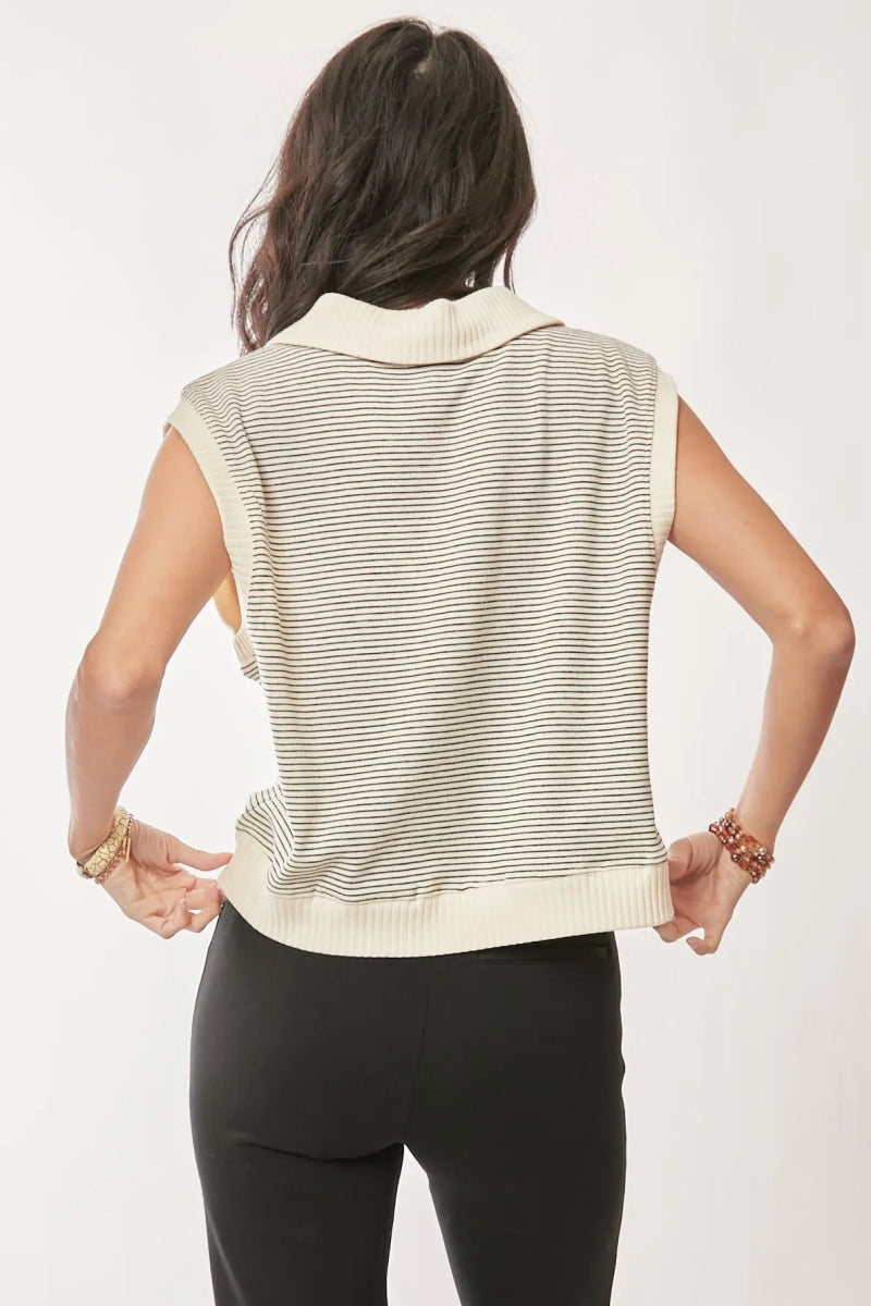 Striped knit sweater vest with V - neckline, sleeveless cut - AMVIM