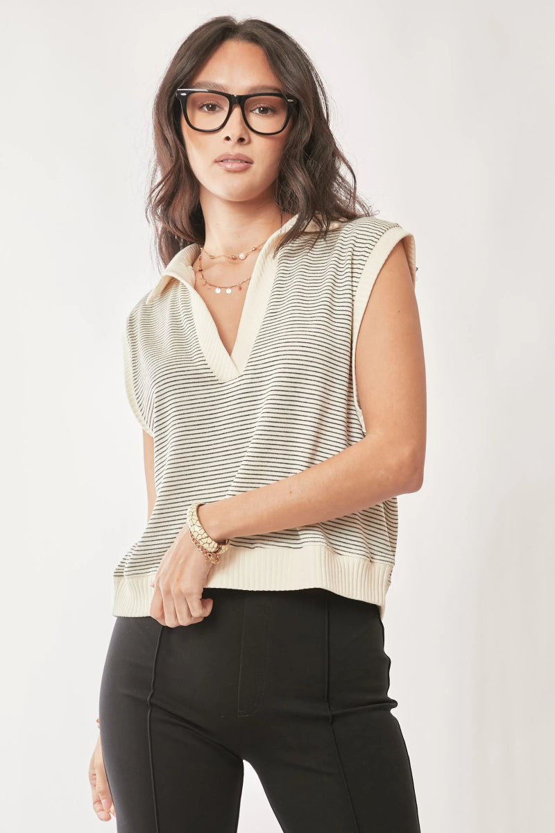Striped knit sweater vest with V - neckline, sleeveless cut - AMVIM