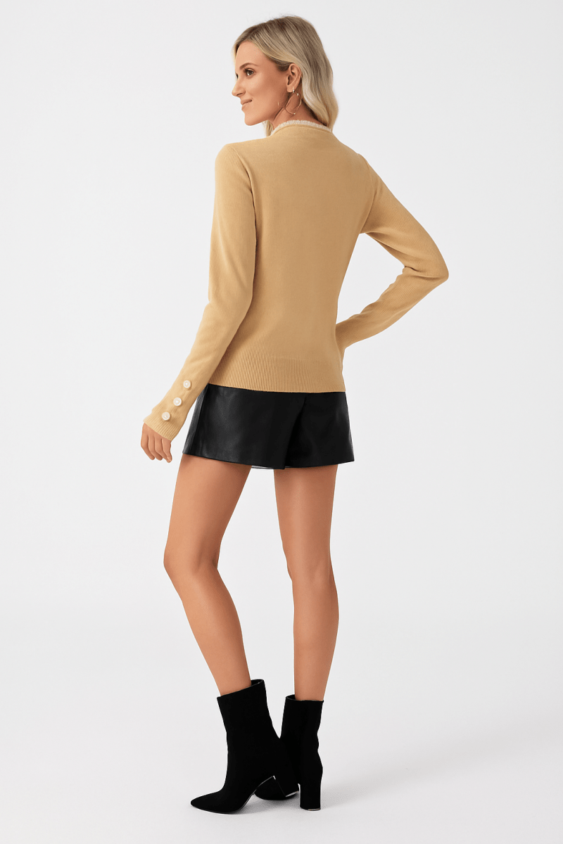 Sweater lace trim pullover knit for fall casual layering - AMVIM