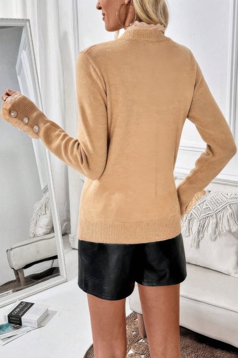 Sweater lace trim pullover knit for fall casual layering - AMVIM