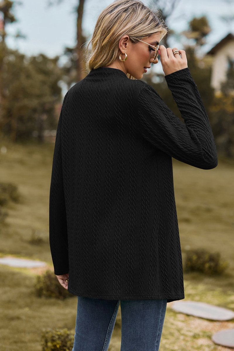 Textured Open Front Long Sleeve Cardigan - AMVIM