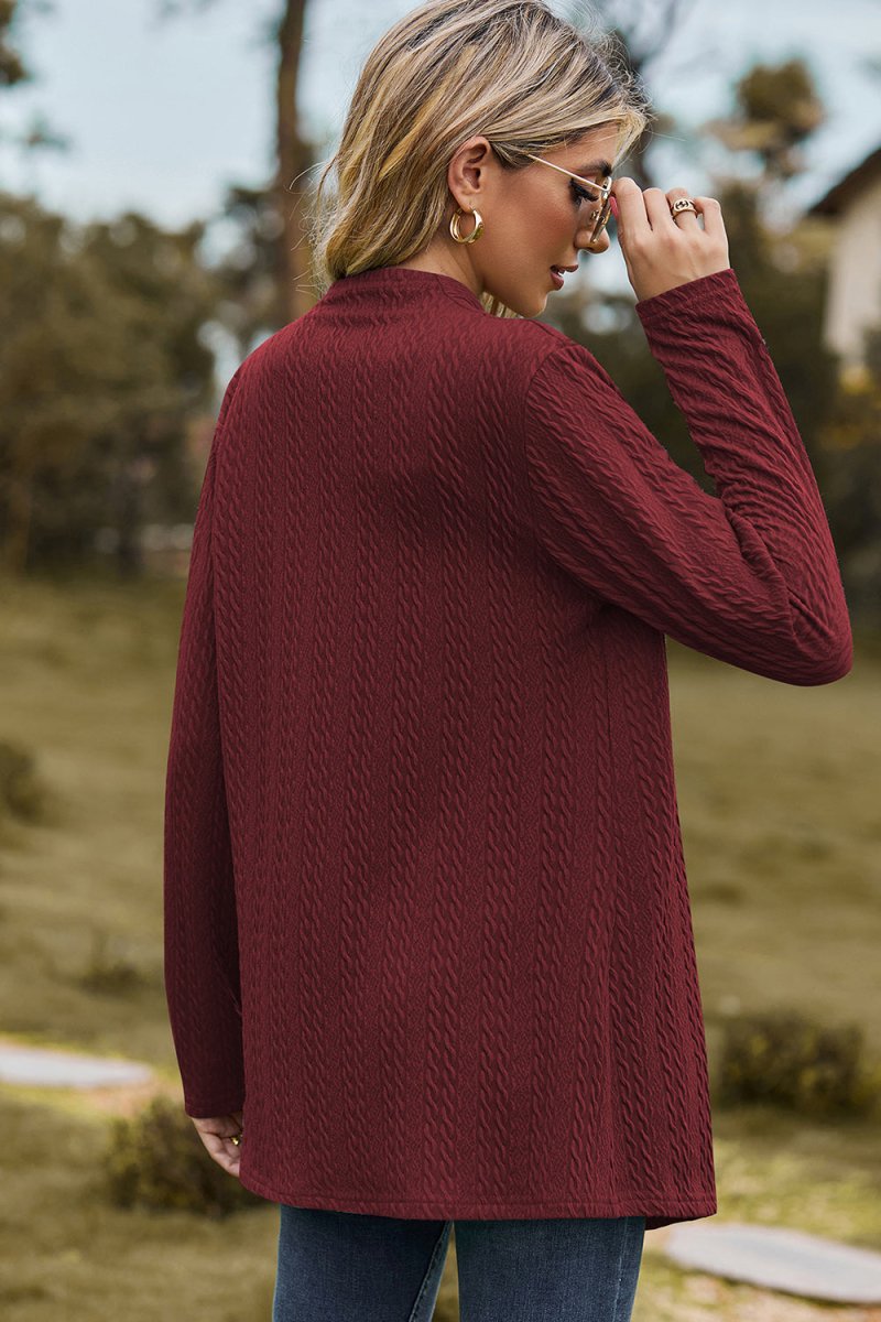 Textured Open Front Long Sleeve Cardigan - AMVIM
