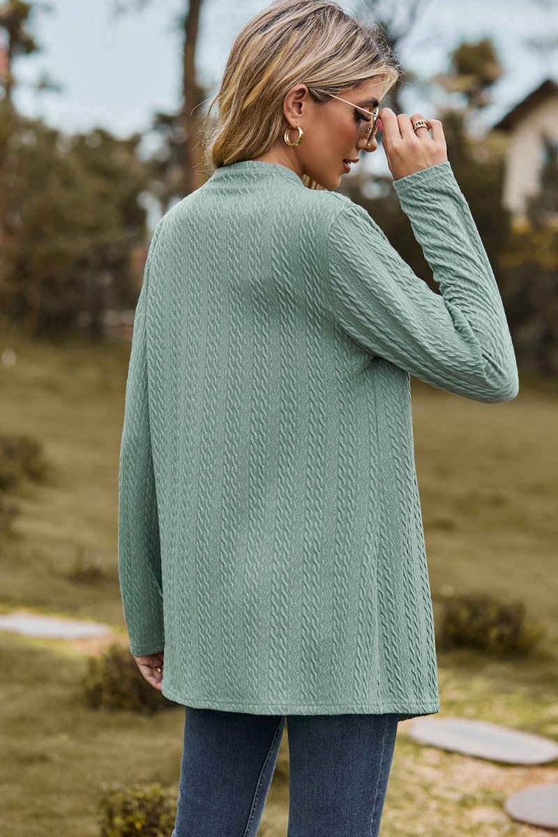 Textured Open Front Long Sleeve Cardigan - AMVIM