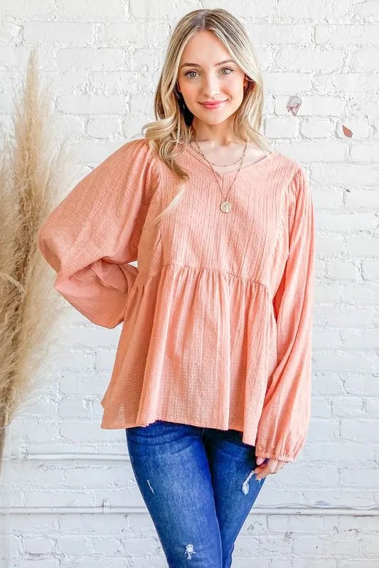 Textured V - Neck Flowy Ruffle Blouse for Office or Casual - AMVIM
