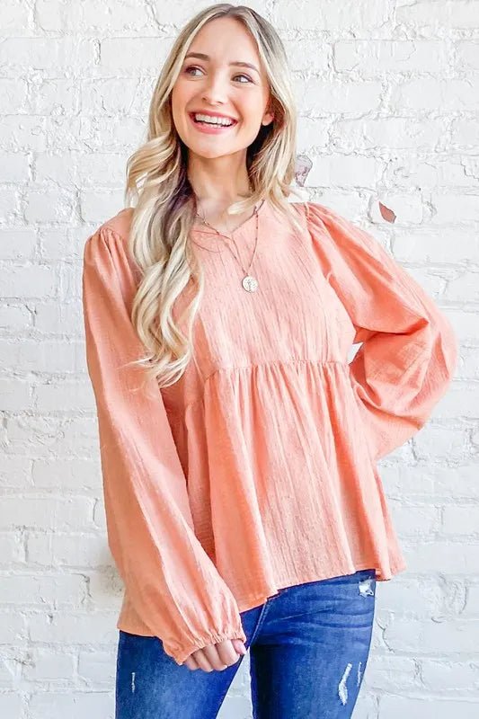 Textured V - Neck Flowy Ruffle Blouse for Office or Casual - AMVIM