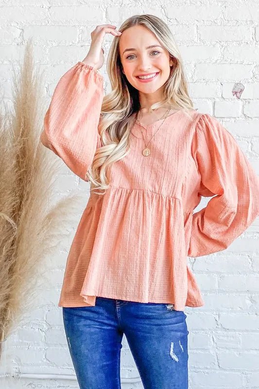 Textured V - Neck Flowy Ruffle Blouse for Office or Casual - AMVIM