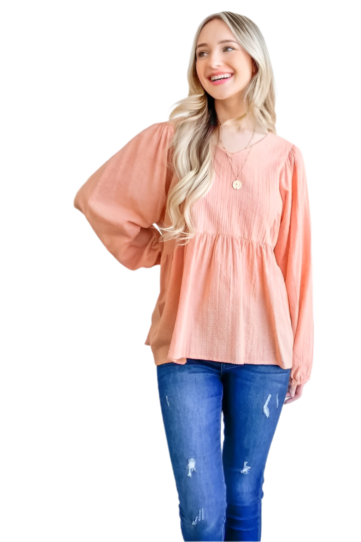 Textured V - Neck Flowy Ruffle Blouse for Office or Casual - AMVIM