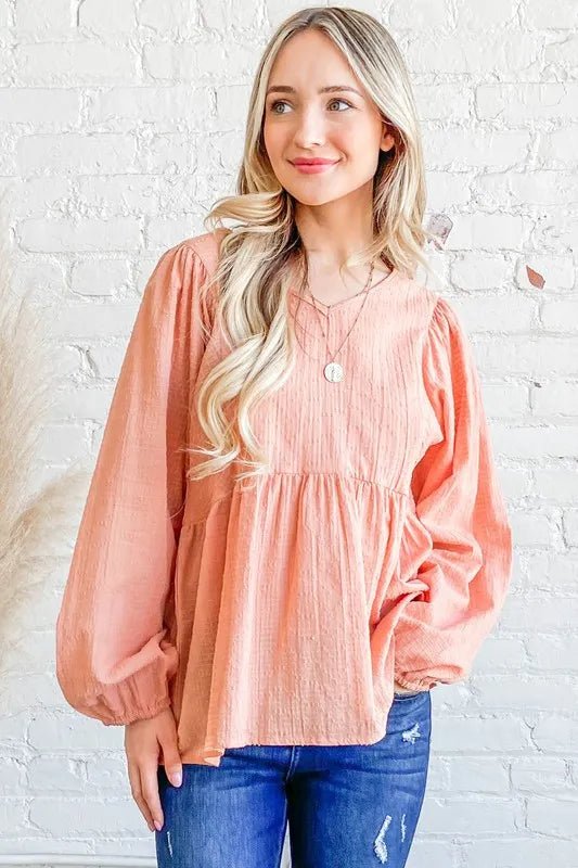 Textured V - Neck Flowy Ruffle Blouse for Office or Casual - AMVIM