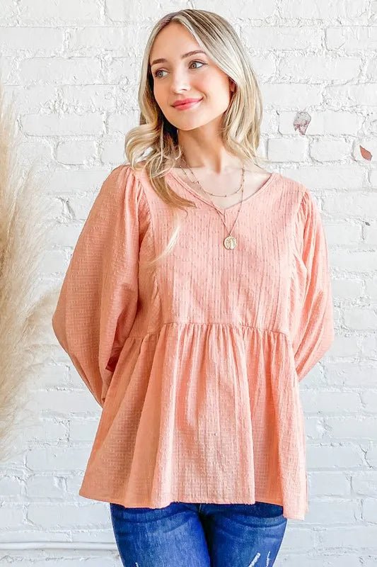 Textured V - Neck Flowy Ruffle Blouse for Office or Casual - AMVIM