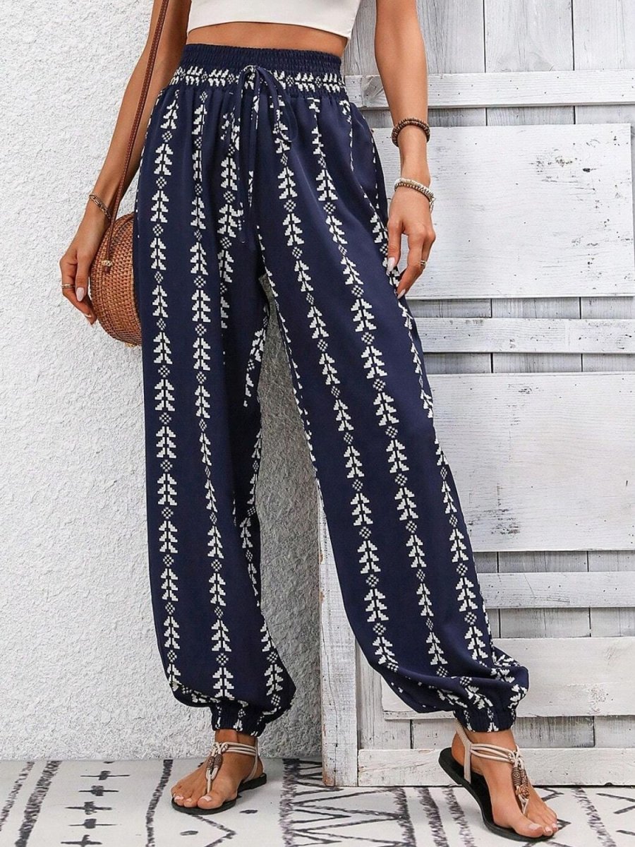 Tied Printed High Waist Pants - AMVIM