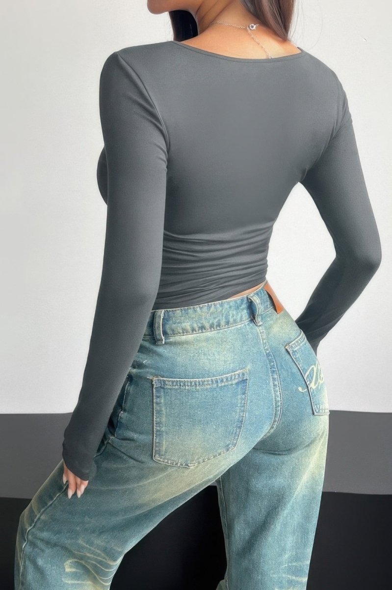 Top Black Polyester‑Elastane Slim Square‑Neck Top - AMVIM