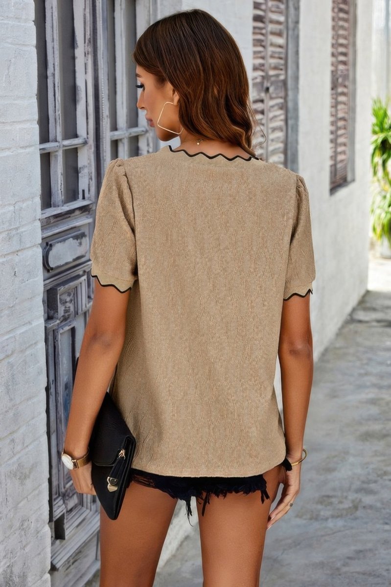 Top knit drop shoulder V neck lightweight casual pullover - AMVIM