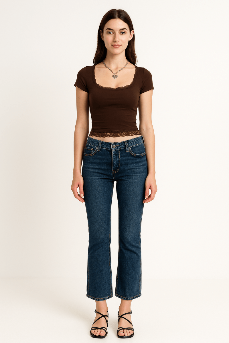 Top square neck lace trim high waist casual tank - AMVIM