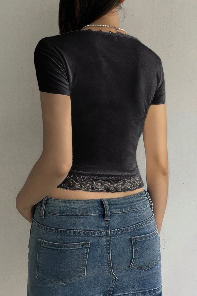 Top square neck lace trim high waist casual tank - AMVIM