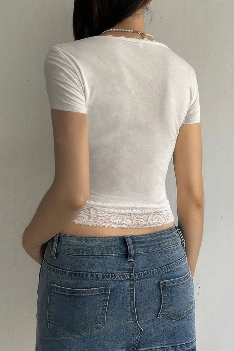 Top square neck lace trim high waist casual tank - AMVIM