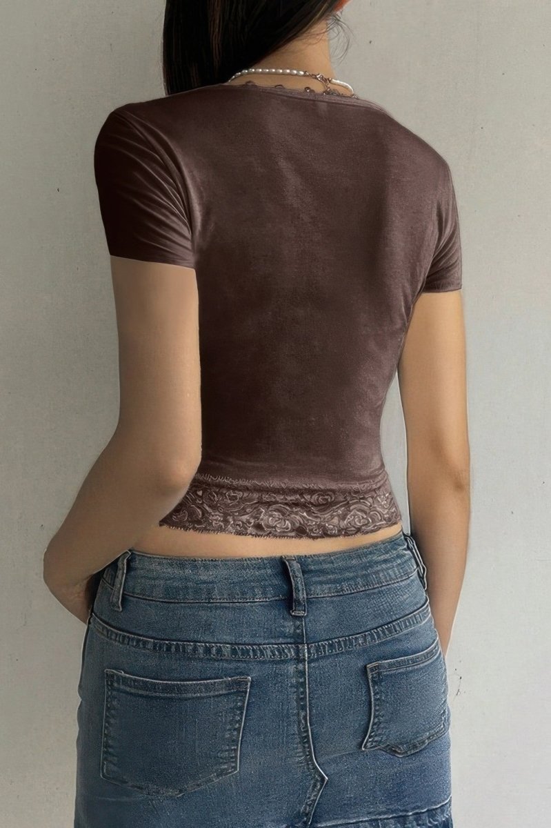 Top square neck lace trim high waist casual tank - AMVIM