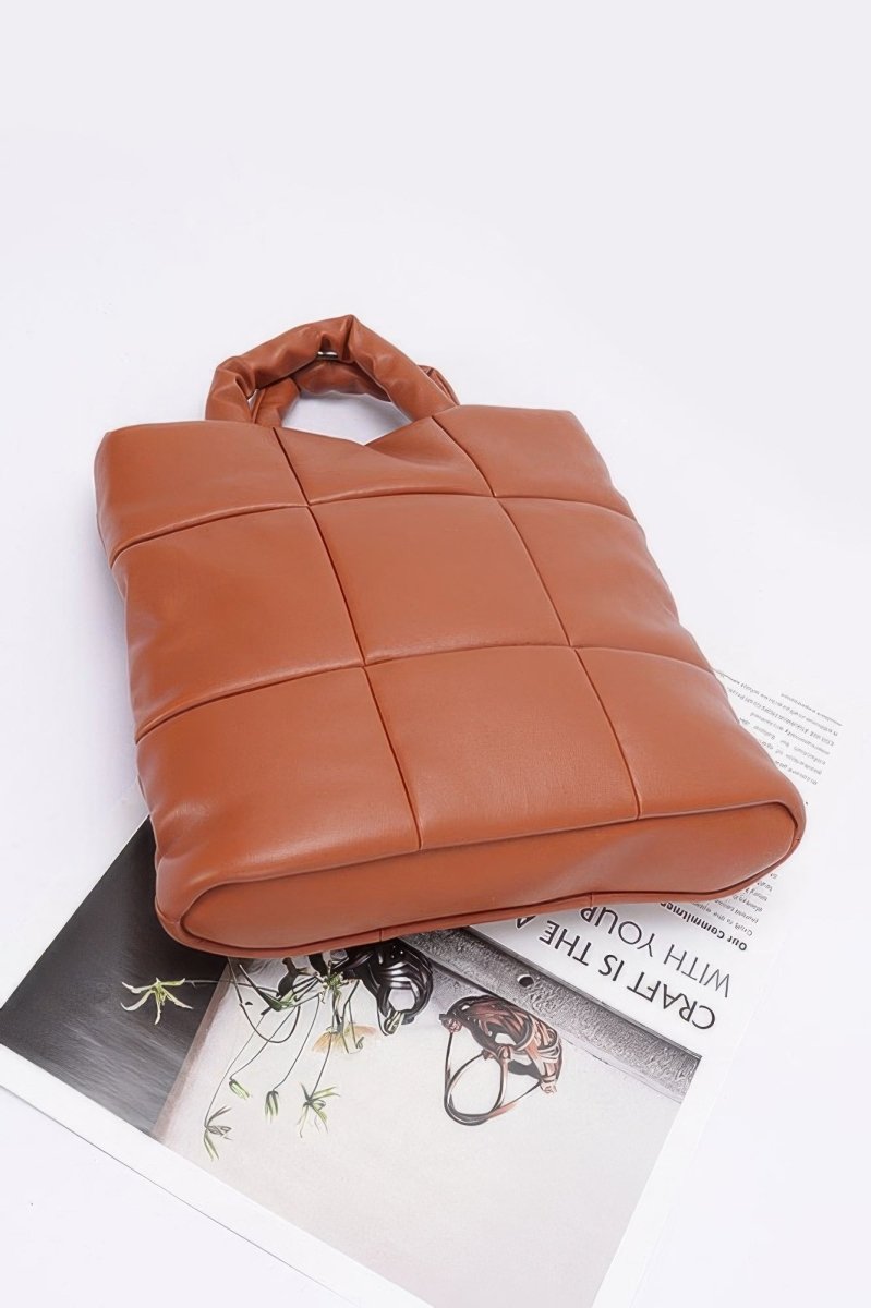 Tote faux‑leather quilted padded handbag with strap - AMVIM