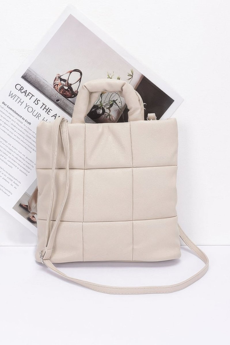 Tote faux‑leather quilted padded handbag with strap - AMVIM