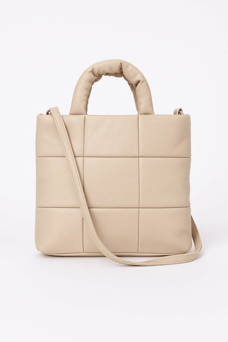 Tote faux‑leather quilted padded handbag with strap - AMVIM