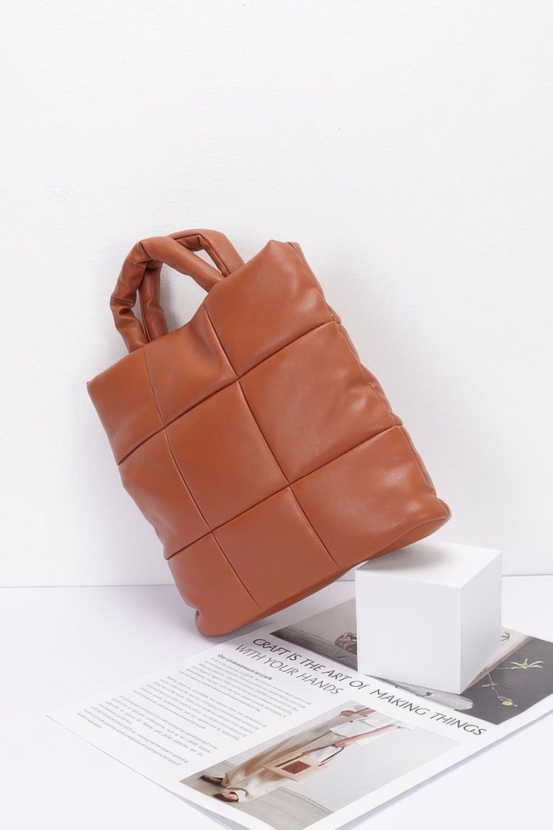 Tote faux‑leather quilted padded handbag with strap - AMVIM