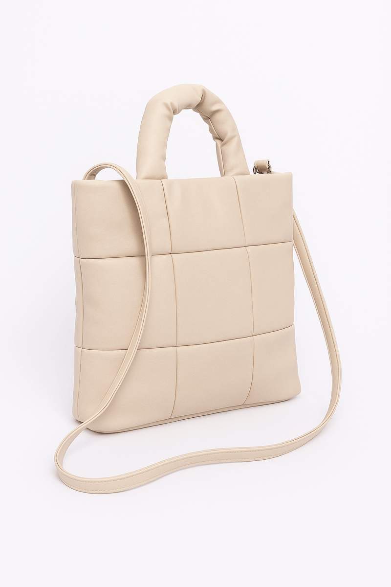 Tote faux‑leather quilted padded handbag with strap - AMVIM
