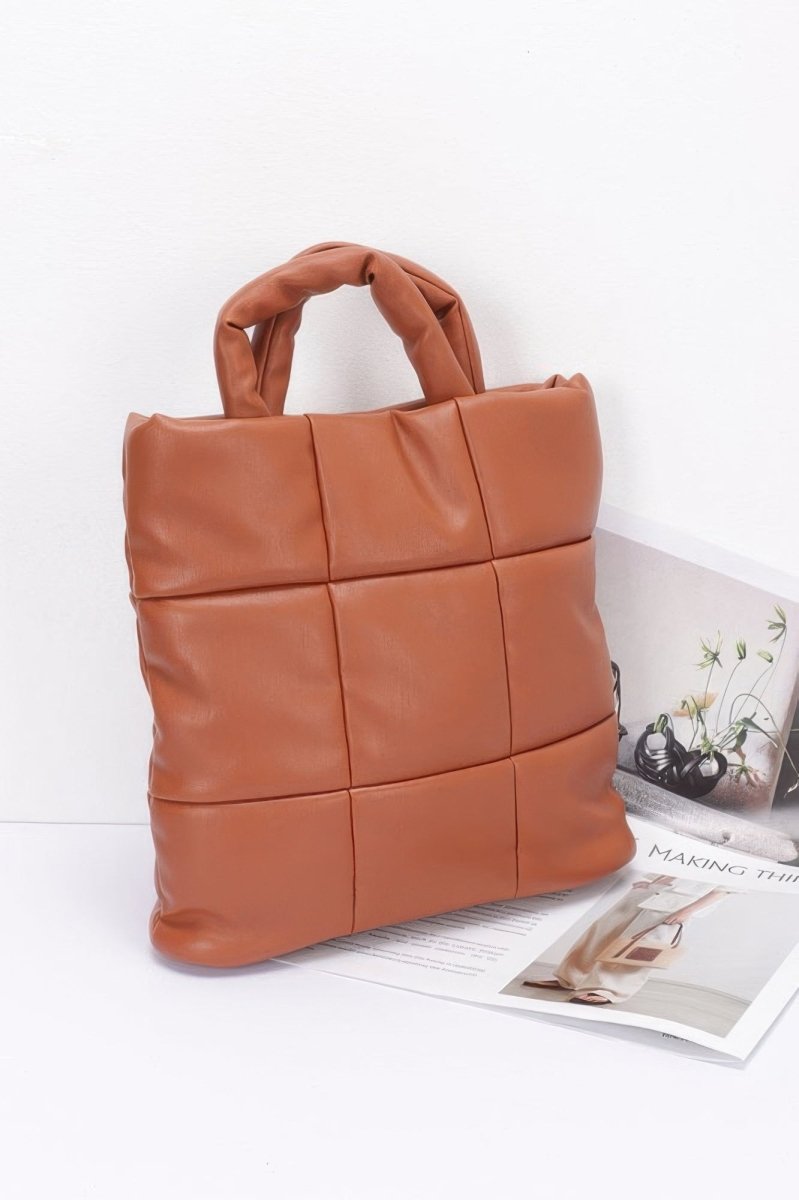 Tote faux‑leather quilted padded handbag with strap - AMVIM
