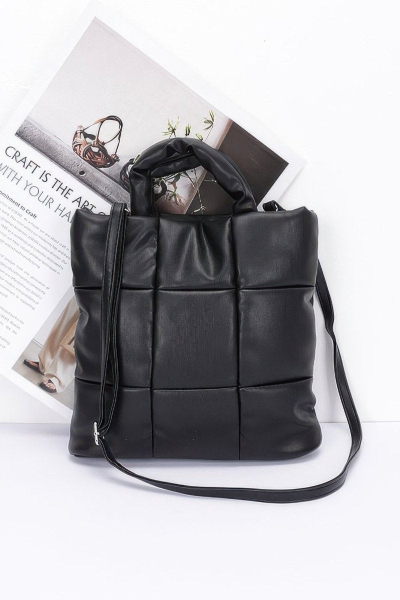Tote faux‑leather quilted padded handbag with strap - AMVIM