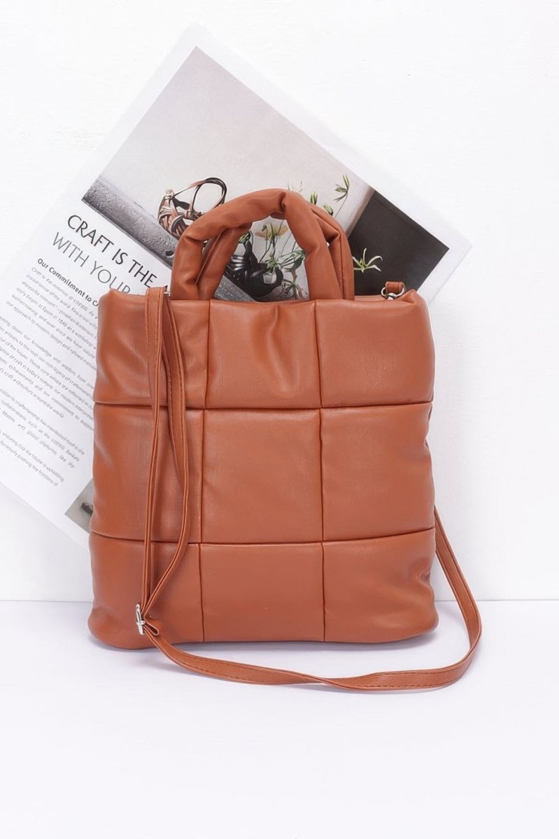 Tote faux‑leather quilted padded handbag with strap - AMVIM