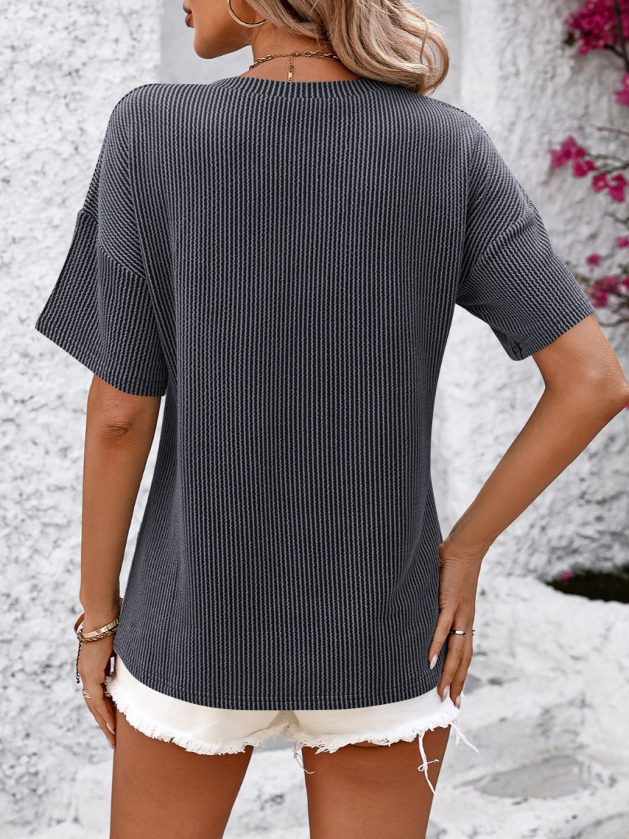 V - Neck Dropped Shoulder T - Shirt - AMVIM