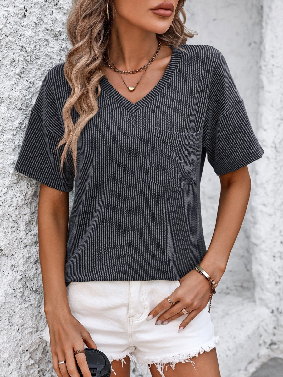 V - Neck Dropped Shoulder T - Shirt - AMVIM